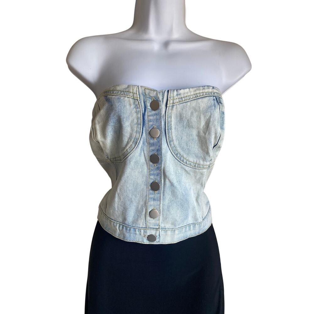 Forever 21 Plus 2X Light Denim Halter Top Buttoned  Blouse Cowgirl Indie Sleaze